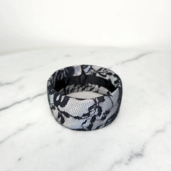 Unsigned Silver and Black Lace Thick Bracelete