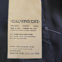 Clothing label on a dark fabric background