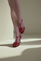 Dolce & Gabbana Red Satin T-Strap Heels – Sophisticated Glamour