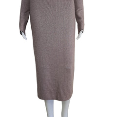 Plum coloured dress with silver details on a light background