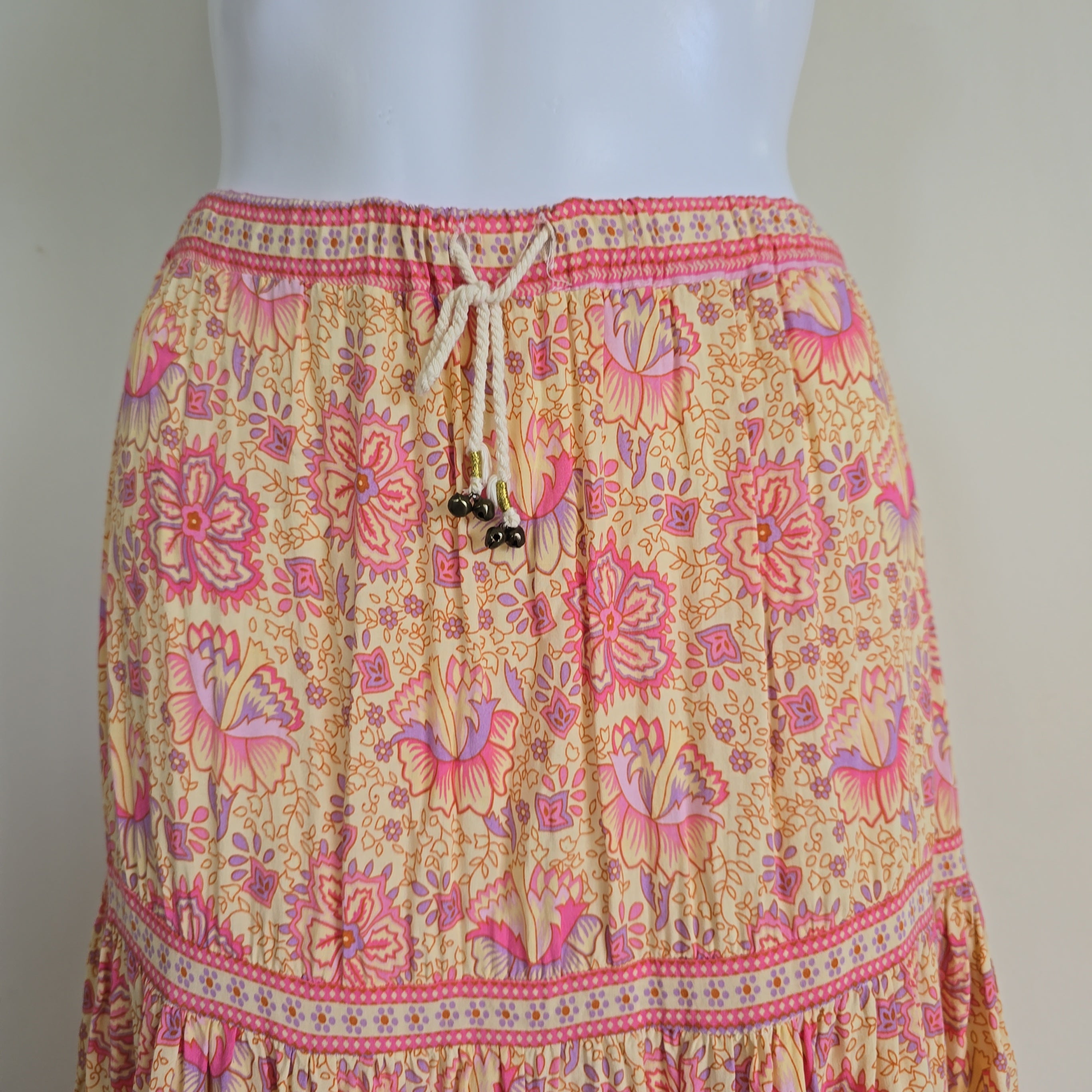 Floral patterned garment on a mannequin with a plain background