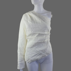 White top on a mannequin against a plain background