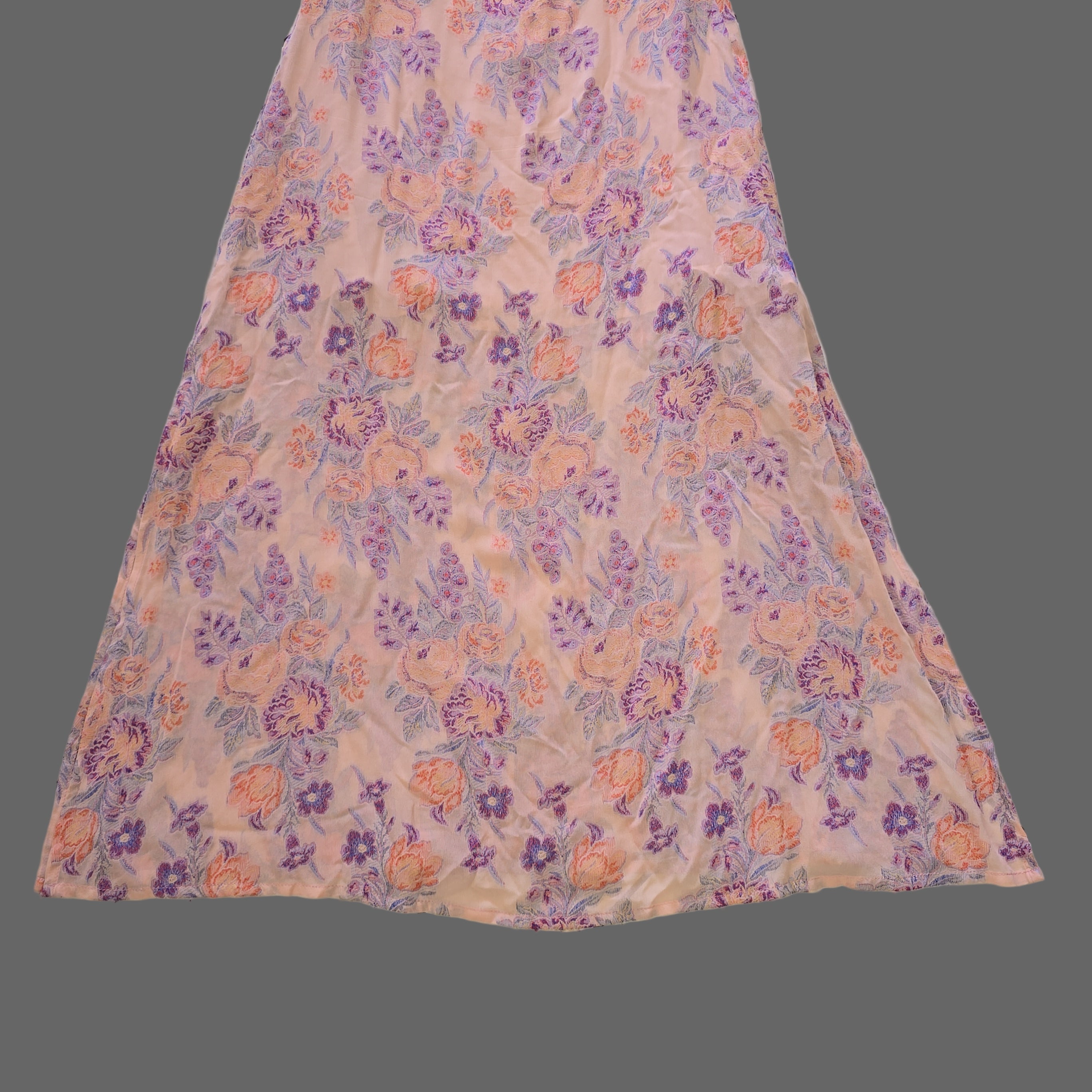 Floral-patterned fabric on a tiled floor