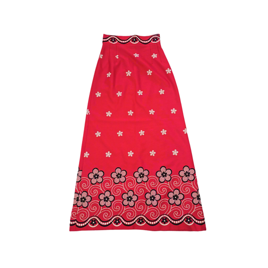 Vintage Pink Flower Power Maxi Skirt – Retro 70s Statement Piece 2736