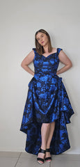 Vintage Mr K Black and Vibrant Blue High Low Evening Dress