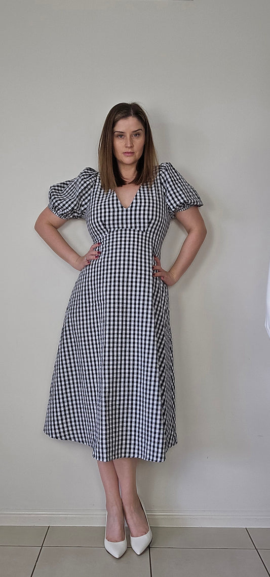 Lilly Loves Black and White Checkered Midi Dress 1564