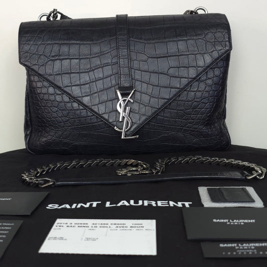 YSL Black and Silver Crocodile Clutch/Shoulder Bag 3768