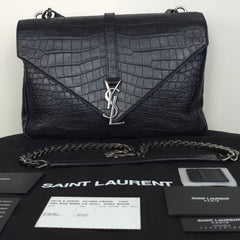 YSL Black and Silver Crocodile Clutch/Shoulder Bag