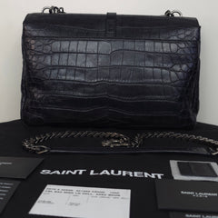 YSL Black and Silver Crocodile Clutch/Shoulder Bag