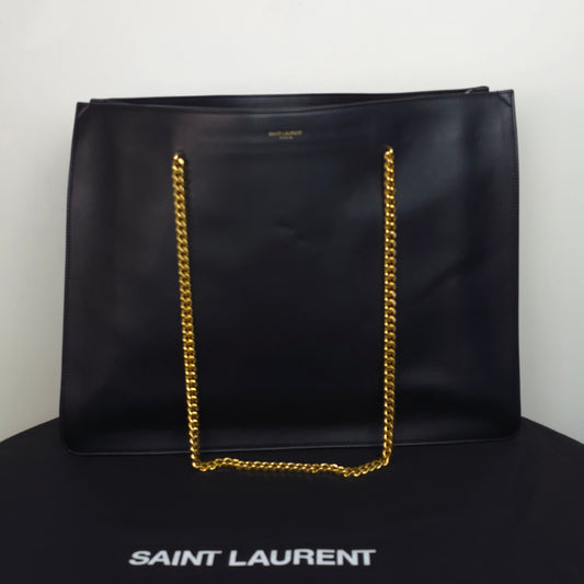 Saint Laurent Black and Gold Leather Tote 3768