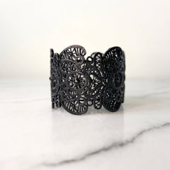 Black Unsigned Lace Cut Metal Bracelet