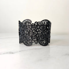 Black Unsigned Lace Cut Metal Bracelet