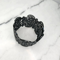 Black Unsigned Lace Cut Metal Bracelet