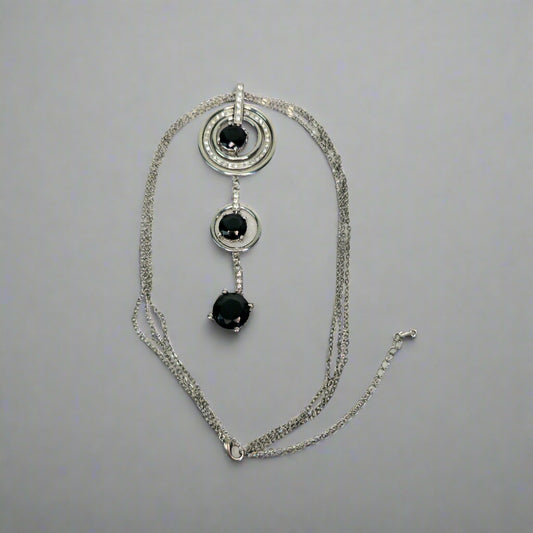 Silver Multi Chain Necklace with 3 Round Drops 1024