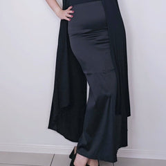 Peachoo + Krejberg Black Satin Maxi Skirt