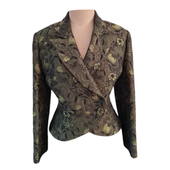 Thomaiy 1990s Olive Brocade Fitted Jacket – Made in Australia - AU12