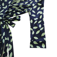 Diane von Furstenberg Silk Wrap Dress – Navy & Green Leaf Print – Size AU 8