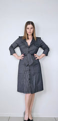 Vintage Lovley Girl Gunmetal Grey and Black Pinstriped Quarter Sleeved Coat