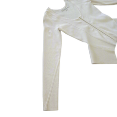 GUESS Cream Zip-Up Ribbed Top – Gold Zip Detail - Size: L