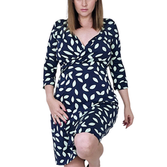 Diane von Furstenberg Silk Wrap Dress – Navy & Green Leaf Print – Size AU 8