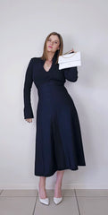 Scanlan Theodore Dark Navy Crepe Knit Button Polo Dress