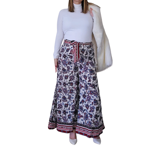 Gracia Printed Wide-Leg Pants – High Waist Statement Boho Trousers – Size L 2736