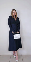 Scanlan Theodore Dark Navy Crepe Knit Button Polo Dress