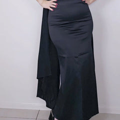 Peachoo + Krejberg Black Satin Maxi Skirt