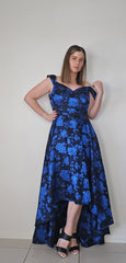 Vintage Mr K Black and Vibrant Blue High Low Evening Dress