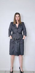 Vintage Lovley Girl Gunmetal Grey and Black Pinstriped Quarter Sleeved Coat