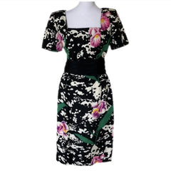 Oscar de la Renta Vintage Black & White Floral Silk Dress