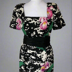 Oscar de la Renta Vintage Black & White Floral Silk Dress