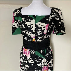 Oscar de la Renta Vintage Black & White Floral Silk Dress