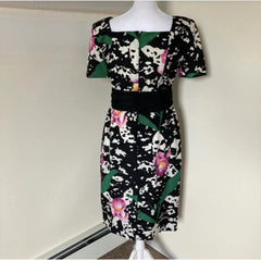 Oscar de la Renta Vintage Black & White Floral Silk Dress