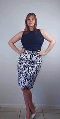 Veronika Maine Black and White Bold Print Pencil Skirt