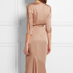 Agent Provocateur "Francis" Silk Satin Maxi Dress/Robe Embellished with Faux Pearls