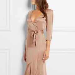 Agent Provocateur "Francis" Silk Satin Maxi Dress/Robe Embellished with Faux Pearls