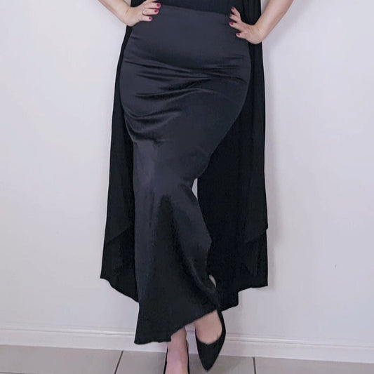 Peachoo + Krejberg Black Satin Maxi Skirt 1080