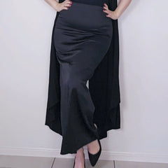 Peachoo + Krejberg Black Satin Maxi Skirt