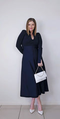 Scanlan Theodore Dark Navy Crepe Knit Button Polo Dress