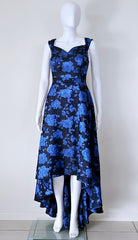 Vintage Mr K Black and Vibrant Blue High Low Evening Dress