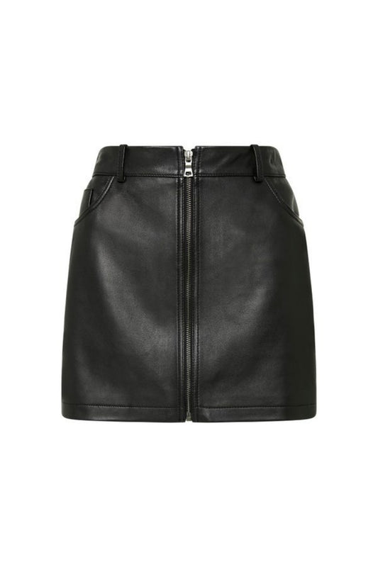 Black leather skirt with a zipper on a white background 900
