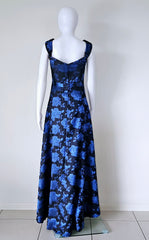 Vintage Mr K Black and Vibrant Blue High Low Evening Dress