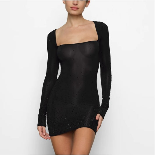 Skims Sheer Rhinestone Mini Dress 580