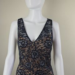 BCBG Max Azria Navy & Silver Lace Overlay Dress – Size AU 10
