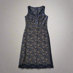 BCBG Max Azria Navy & Silver Lace Overlay Dress – Size AU 10