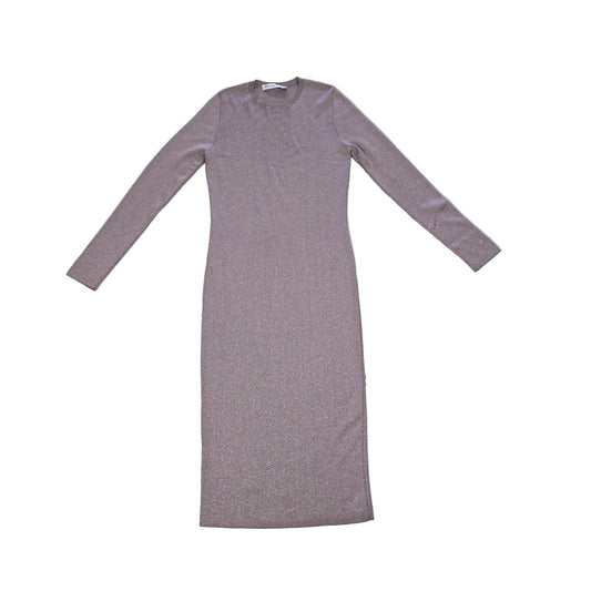 Plumb coloured dress with silver details on a light background 2736