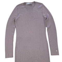 Plumb coloured dress with silver details on a light background