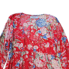 Red floral dress on a light background