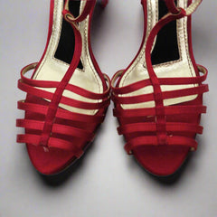 Dolce & Gabbana Red Satin T-Strap Heels – Sophisticated Glamour